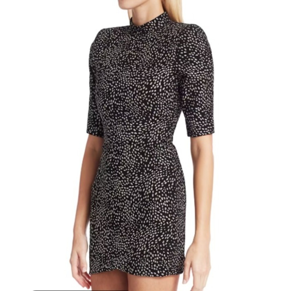 Alice + Olivia Inka Strong-Shoulder Glitter Mini Dress Black/Silver 4 Glam Luxe